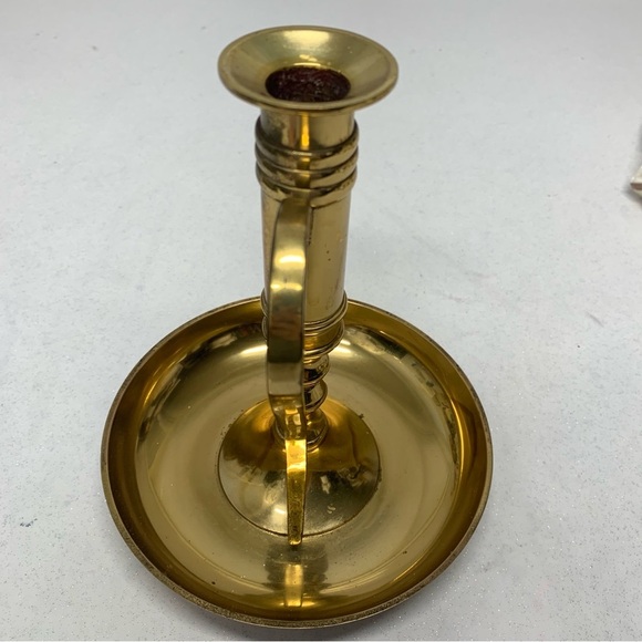 Vintage Brass Chamber Candle Holder Large Drip Tray Handle - Picture 6 of 10